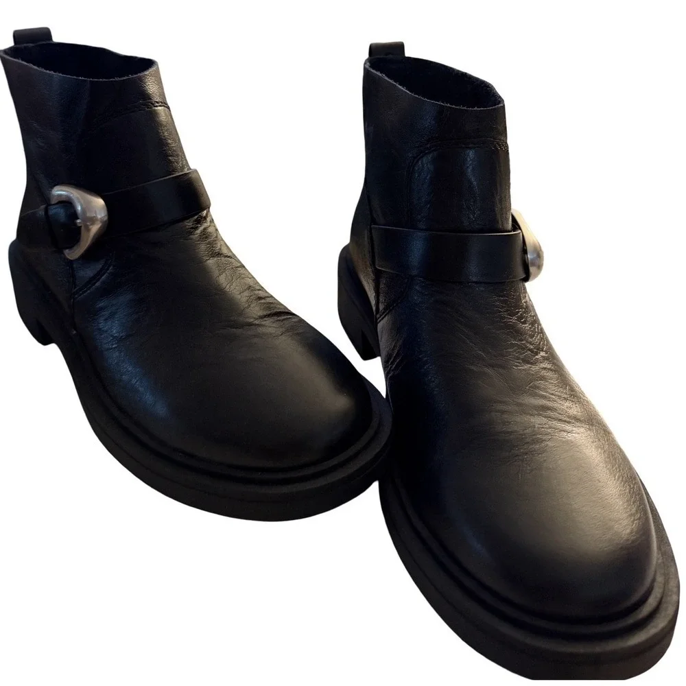 NEW Aerosoles Women's Leather Gill Ankle Boot Black Size 9M